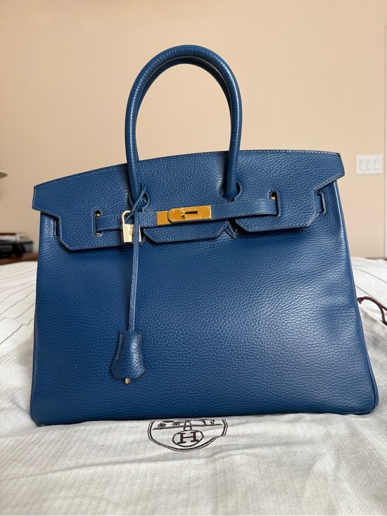 Hermes Handbags - Hemes Birkin 35 Ardennes F square in Cobalt Blue  with Gold Hardware